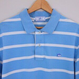 Southern Tide Skipjack Polo‎ Striped Light Blue/White Sz L